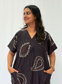 Grey Printed V-Neck Alfine Churidar Cut Nighty | Free Size | Chest Width 44″| Length 56″
