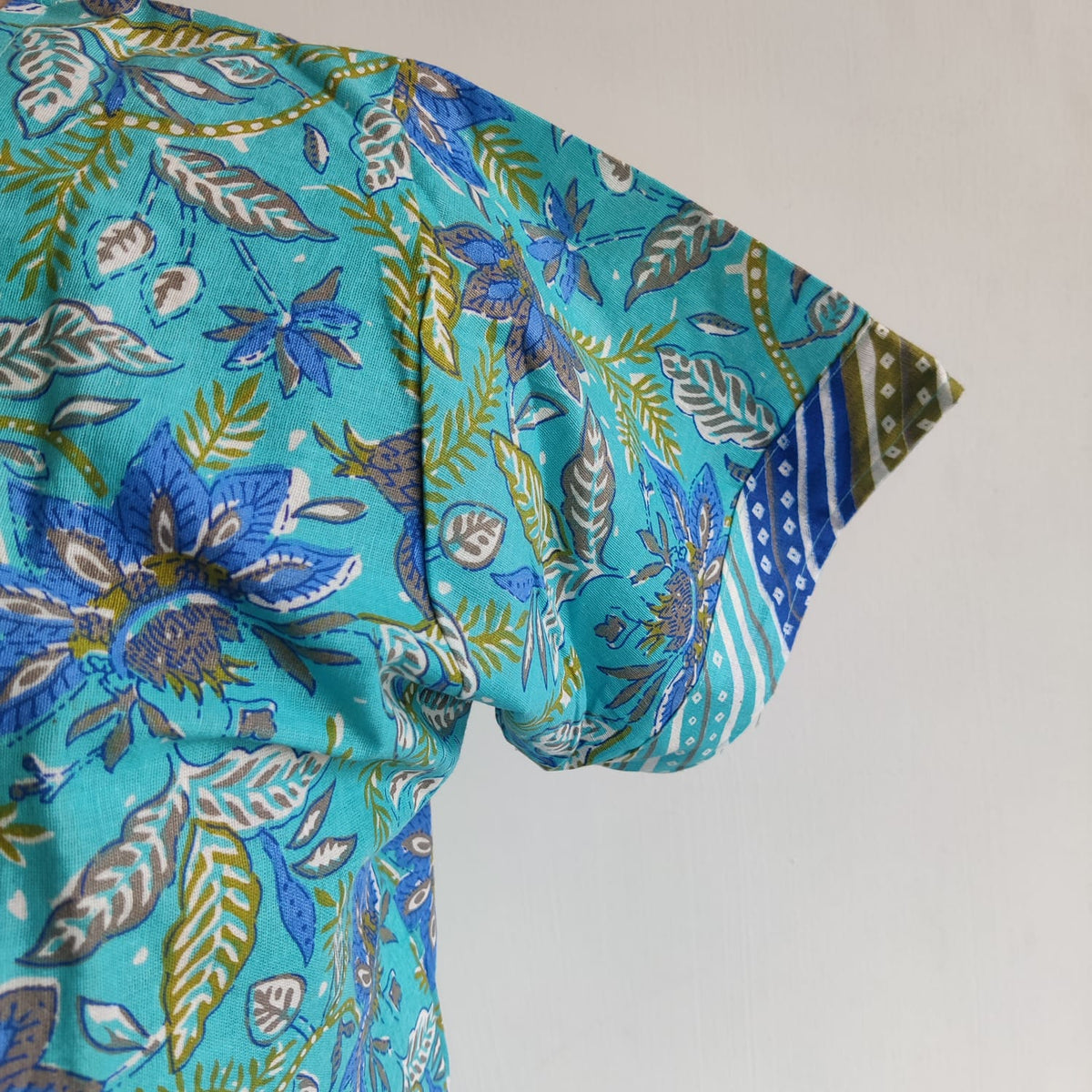 Garage Sale - Blue Printed Round Neck Cotton Loungewear Pyjama Set Free Size Short Sleeve (Suits for bra size 34″- 40″)