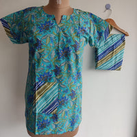 Garage Sale - Blue Printed Round Neck Cotton Loungewear Pyjama Set Free Size Short Sleeve (Suits for bra size 34″- 40″)