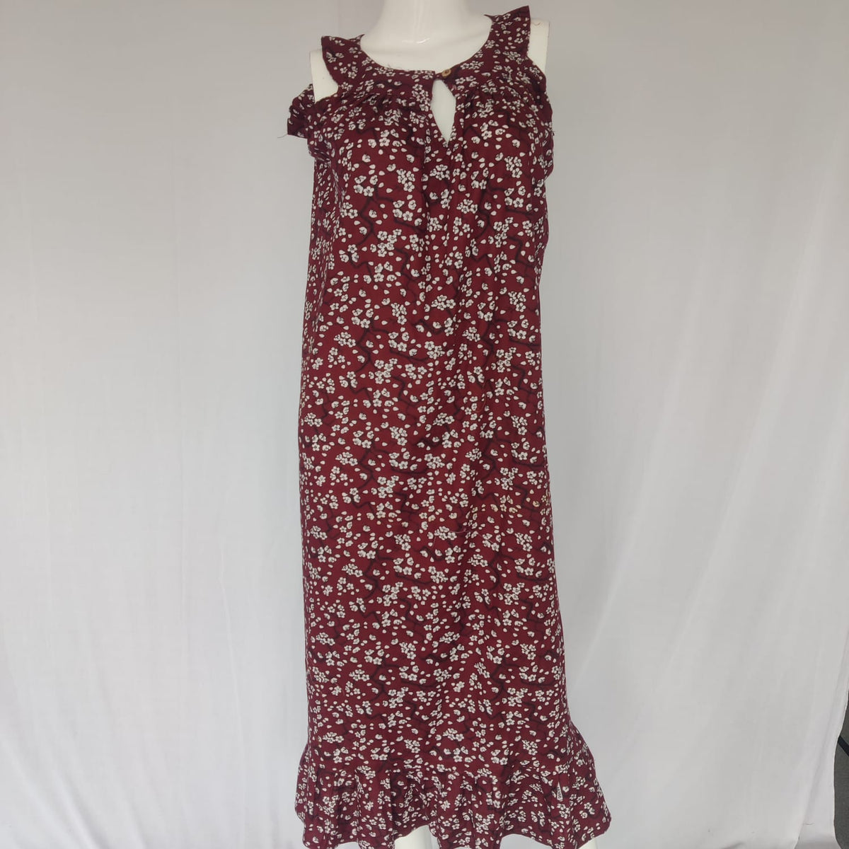 Garage Sale - Maroon Cotton Sleeveless Maxi Dress| Free Size | Chest Width 44″| Length 52″