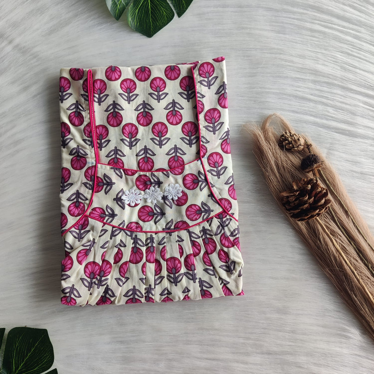 Pink Floral Printed Premium Cotton Three Flower Nighty |Free Size | Chest Width 44"| Length 54"-55"