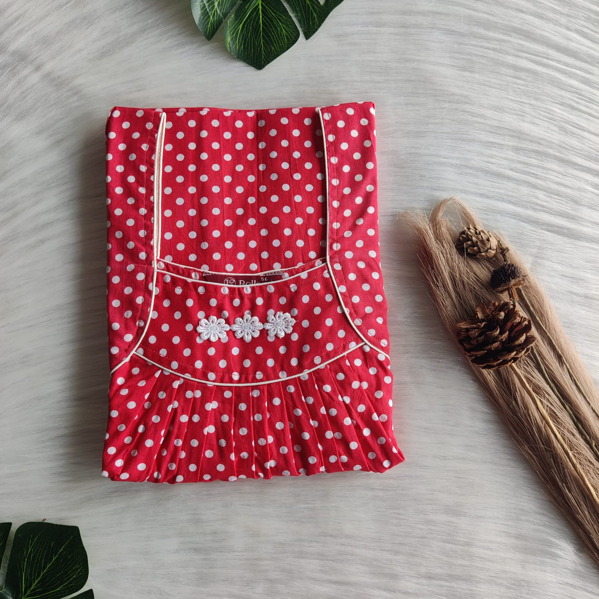 Red Dot Printed Premium Cotton Three Flower Nighty |Free Size | Chest Width 44"| Length 54"-55"