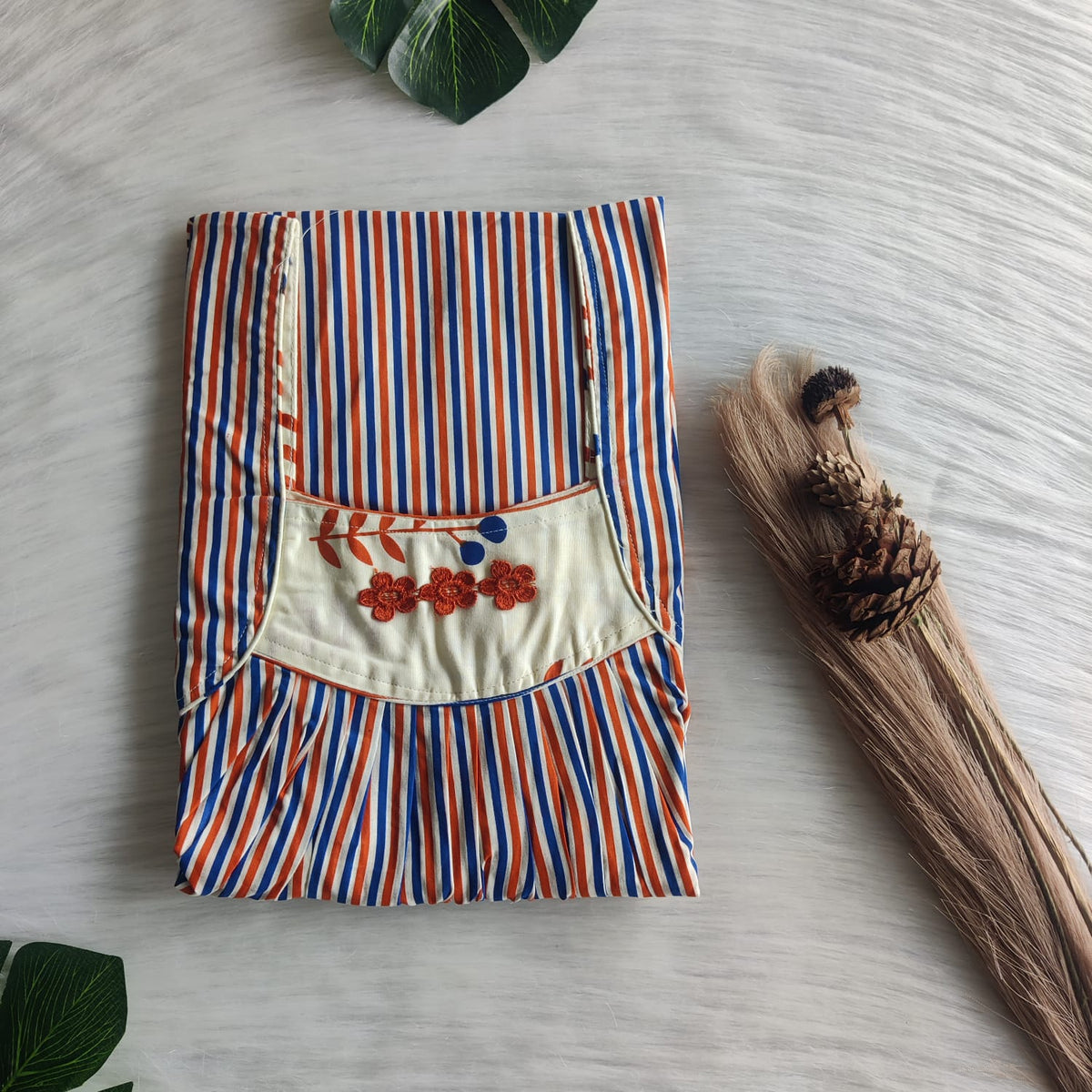 Blue And Orange Stripes Printed Premium Cotton Three Flower Nighty |Free Size | Chest Width 44"| Length 54"-55"