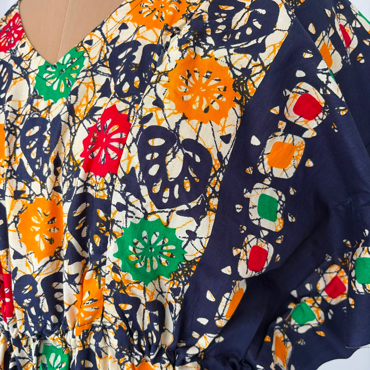 Navy-Blue Ajrakh Printed Premium Cotton Feeding Kaftan | Free Size | Chest Width 44″| Length 56″