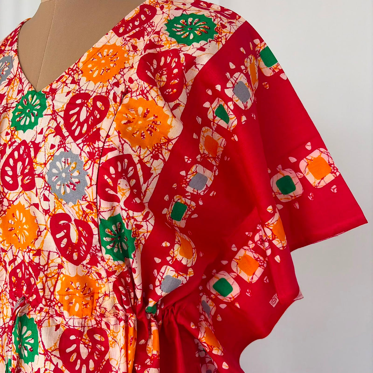 Red Ajrakh Printed Premium Cotton Feeding Kaftan | Free Size | Chest Width 44″| Length 56″