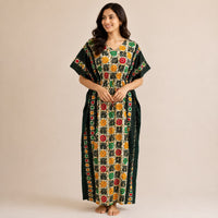 Green Ajrakh Printed Premium Cotton Feeding Kaftan | Free Size | Chest Width 44″| Length 56″