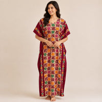 Maroon Ajrakh Printed Premium Cotton Feeding Kaftan | Free Size | Chest Width 44″| Length 56″