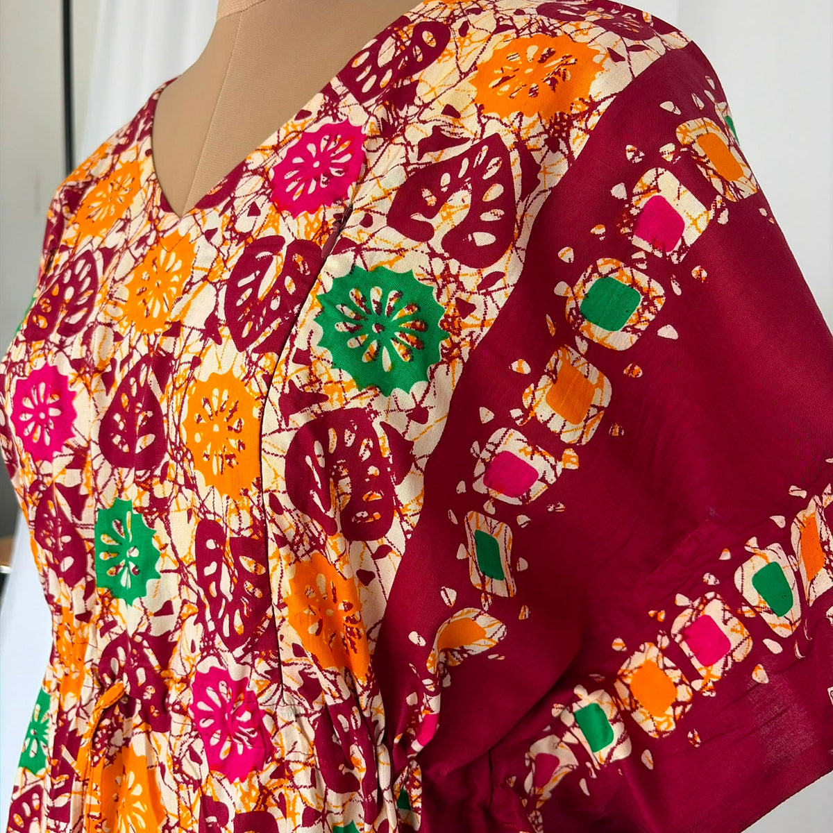 Maroon Ajrakh Printed Premium Cotton Feeding Kaftan | Free Size | Chest Width 44″| Length 56″