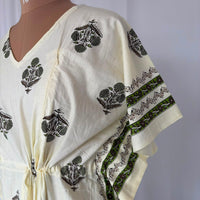 Pale Green Floral Printed Ivory Premium Cotton Feeding Kaftan | Free Size | Chest Width 44″| Length 56″