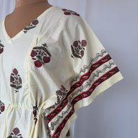 Red Floral Printed Ivory Premium Cotton Feeding Kaftan | Free Size | Chest Width 44″| Length 56″