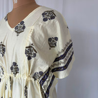 Purple Floral Printed Ivory Premium Cotton Feeding Kaftan | Free Size | Chest Width 44″| Length 56″
