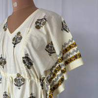 Yellow Floral Printed Ivory Premium Cotton Feeding Kaftan | Free Size | Chest Width 44″| Length 56″