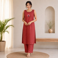 Pink Embroidered Cotton Co-ord Set