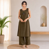 Grey Embroidered Cotton Co-ord Set