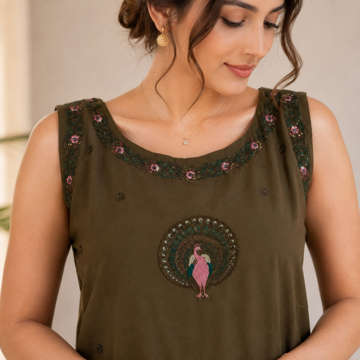 Grey Embroidered Cotton Co-ord Set