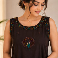 Brown Embroidered Cotton Co-ord Set