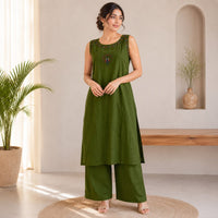 Green Embroidered Cotton Co-ord Set