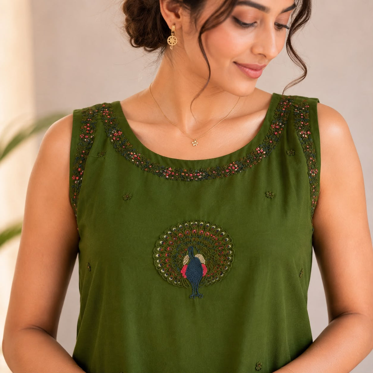 Green Embroidered Cotton Co-ord Set