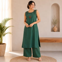 Pastel Green Embroidered Cotton Co-ord Set