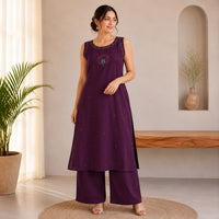 Purple Embroidered Cotton Co-ord Set