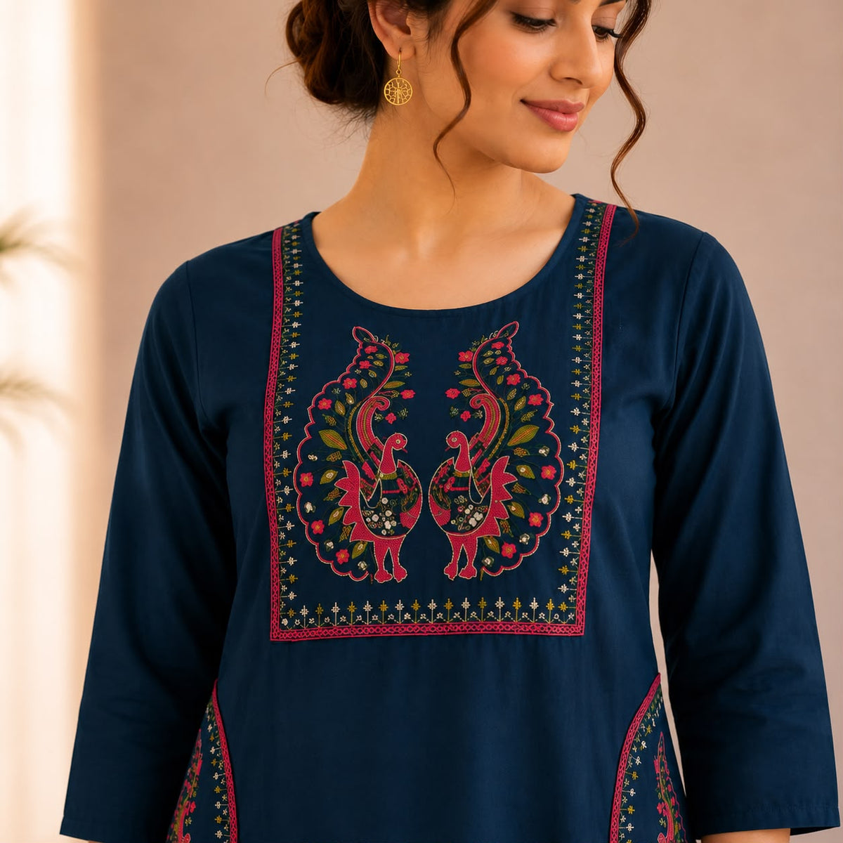 Blue Embroidered Cotton Co-ord Set
