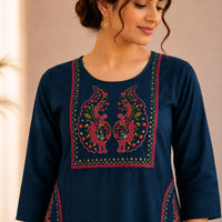 Blue Embroidered Cotton Co-ord Set