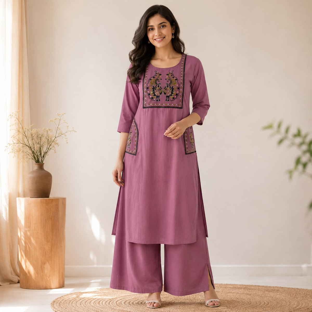 Lavender Embroidered Cotton Co-ord Set