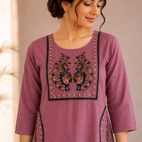 Lavender Embroidered Cotton Co-ord Set