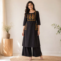 Black Embroidered Cotton Co-ord Set