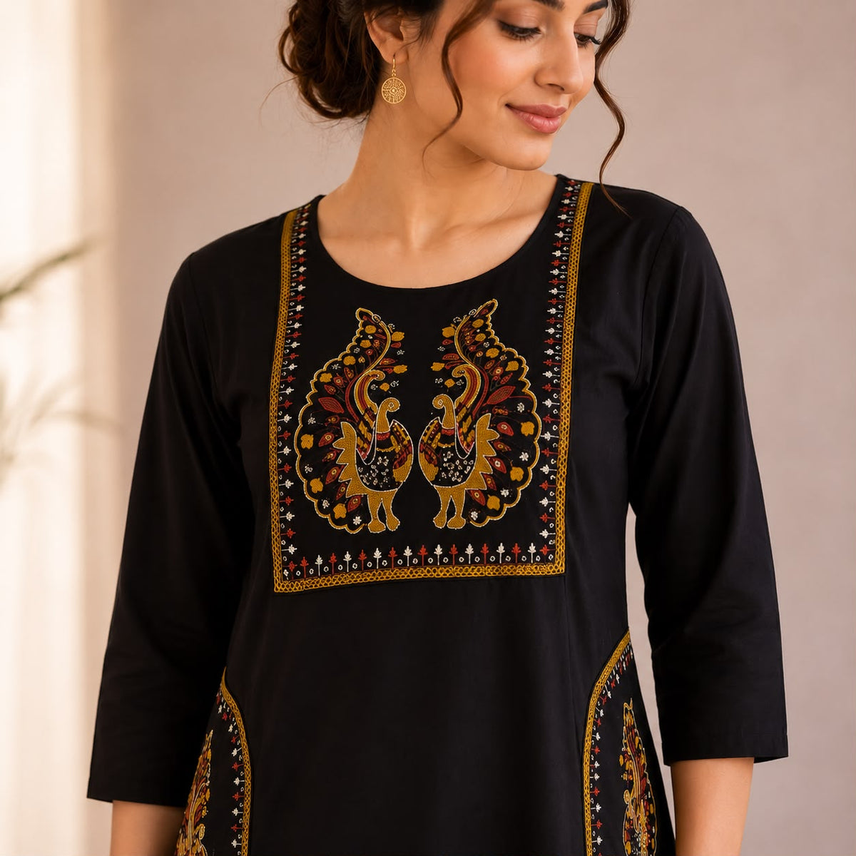 Black Embroidered Cotton Co-ord Set