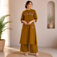 Mustard Yellow Embroidered Cotton Co-ord Set