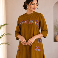 Mustard Yellow Embroidered Cotton Co-ord Set