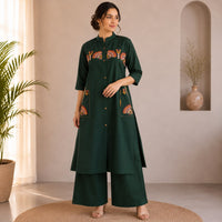 Green Embroidered Cotton Co-ord Set