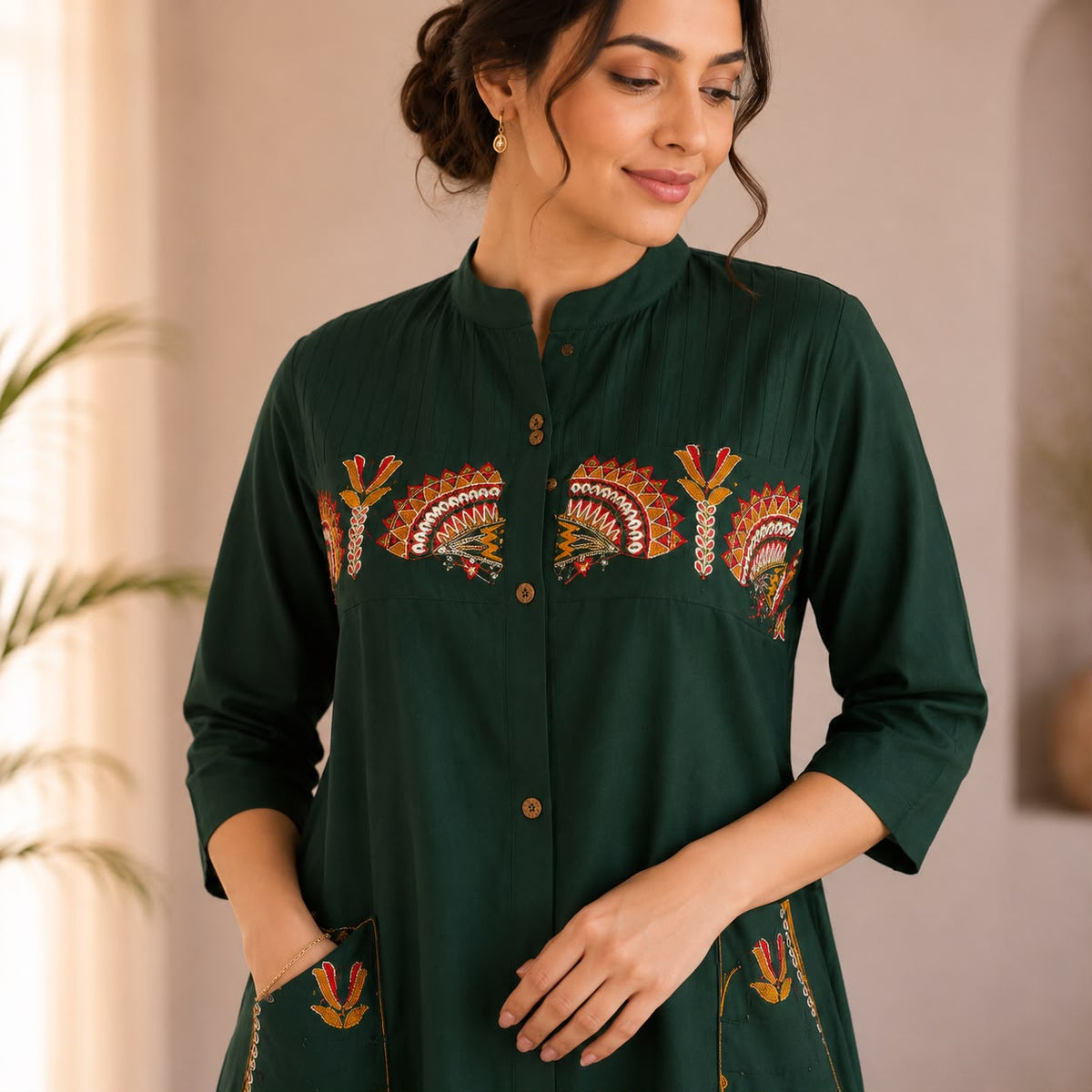 Green Embroidered Cotton Co-ord Set