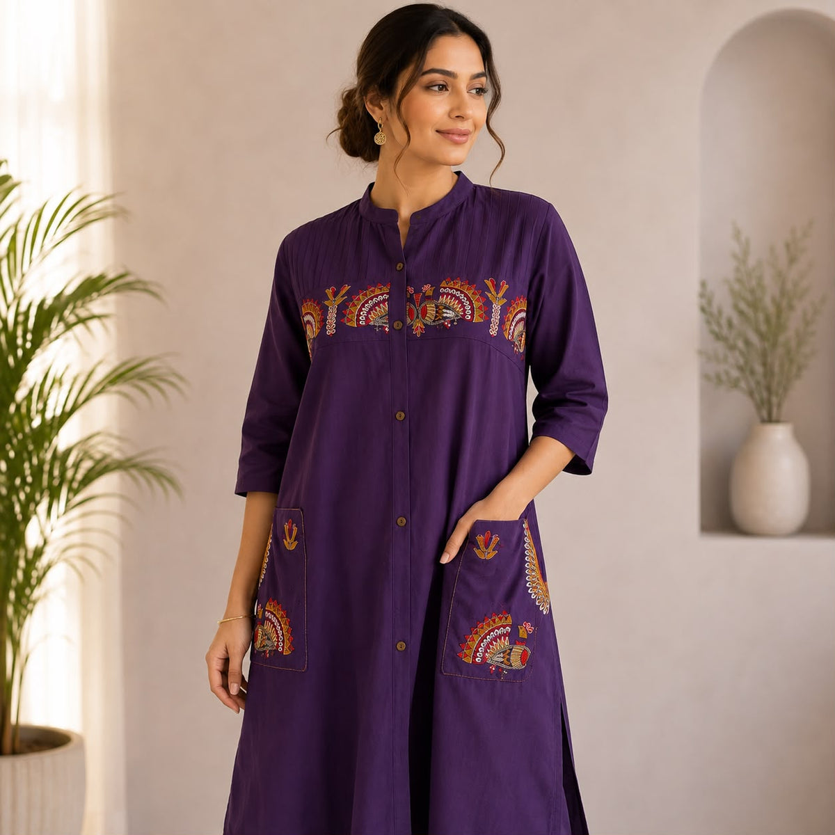 Violet Embroidered Cotton Co-ord Set