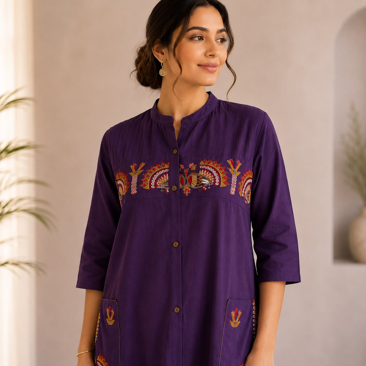 Violet Embroidered Cotton Co-ord Set