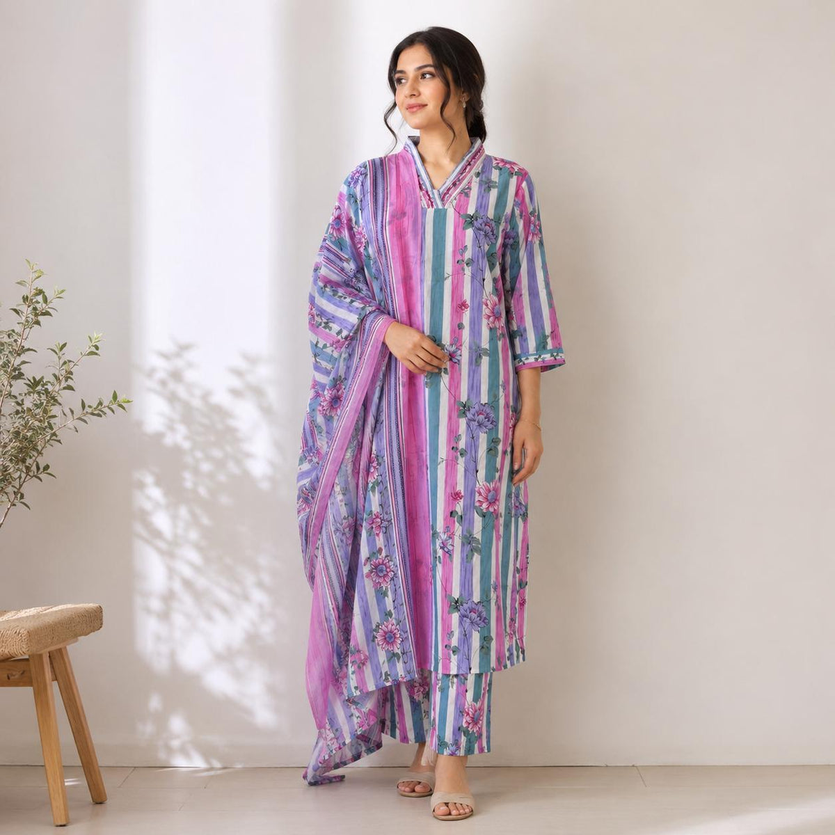 Pink And Lavender Cotton 3 Piece Set