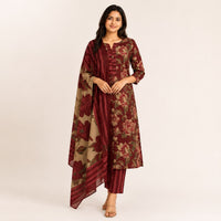 Maroon Floral Jaipur Cotton 3 Piece Set