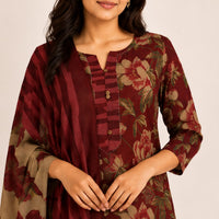 Maroon Floral Jaipur Cotton 3 Piece Set