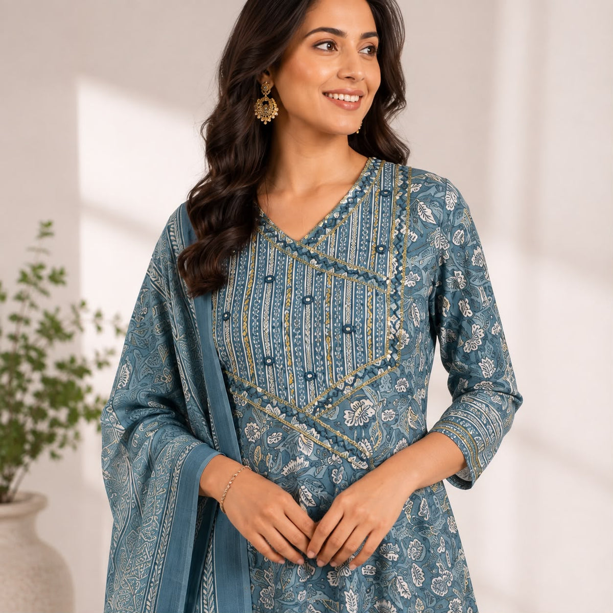 Blue Floral Jaipur Cotton 3 Piece Set