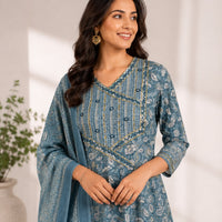 Blue Floral Jaipur Cotton 3 Piece Set