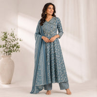Blue Floral Jaipur Cotton 3 Piece Set