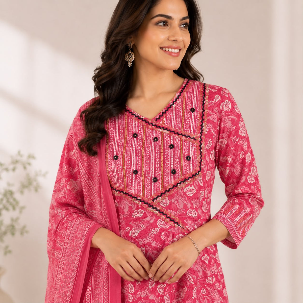 Pink Floral Jaipur Cotton 3 Piece Set