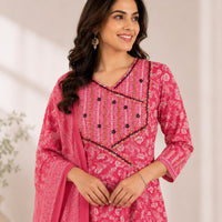 Pink Floral Jaipur Cotton 3 Piece Set