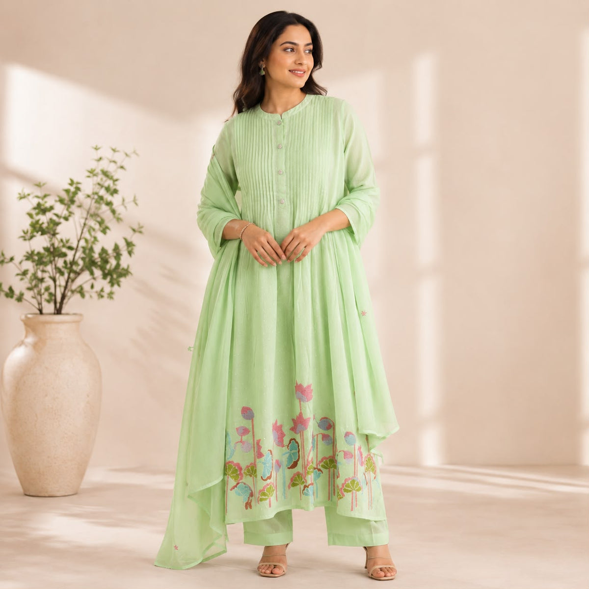 Pastel Green Mul Cotton 3 Piece Set