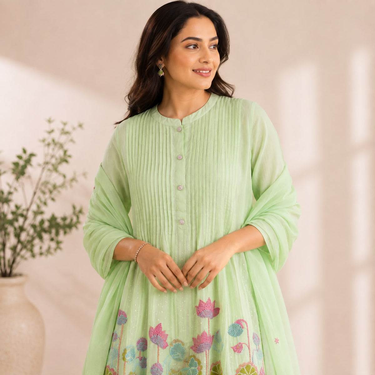 Pastel Green Mul Cotton 3 Piece Set