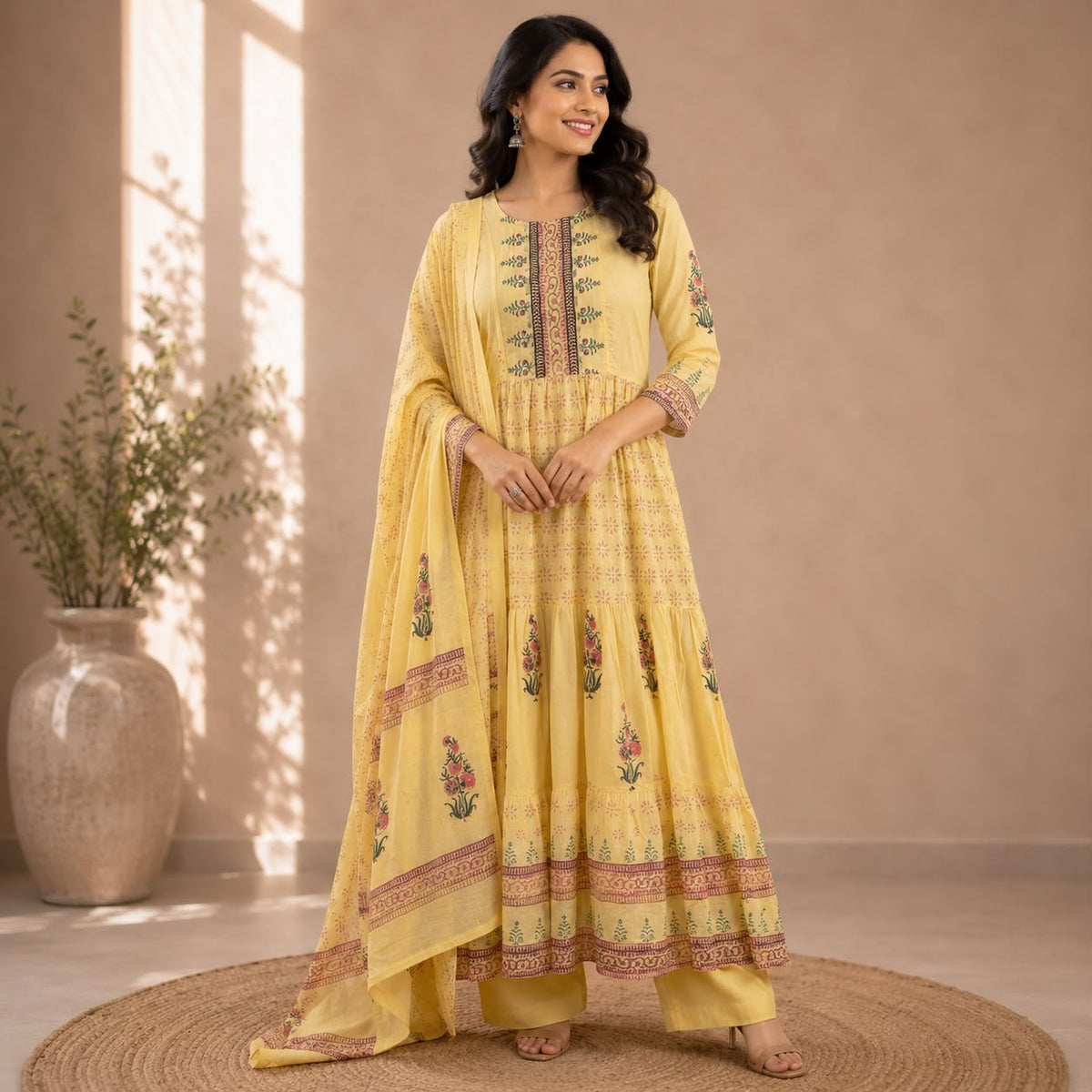 Yellow Floral Mul Cotton 3 Piece Set