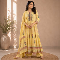 Yellow Floral Mul Cotton 3 Piece Set