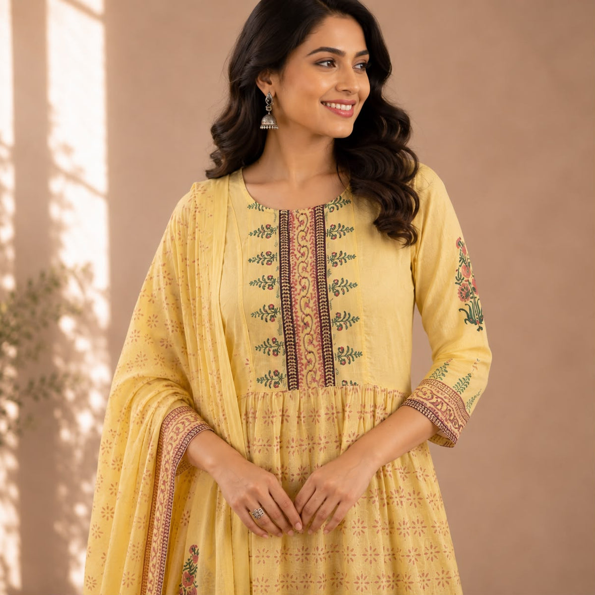 Yellow Floral Mul Cotton 3 Piece Set