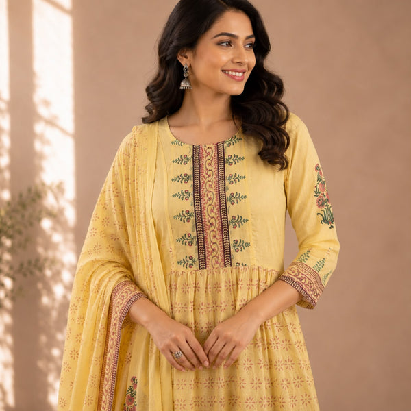 Yellow Floral Mul Cotton 3 Piece Set